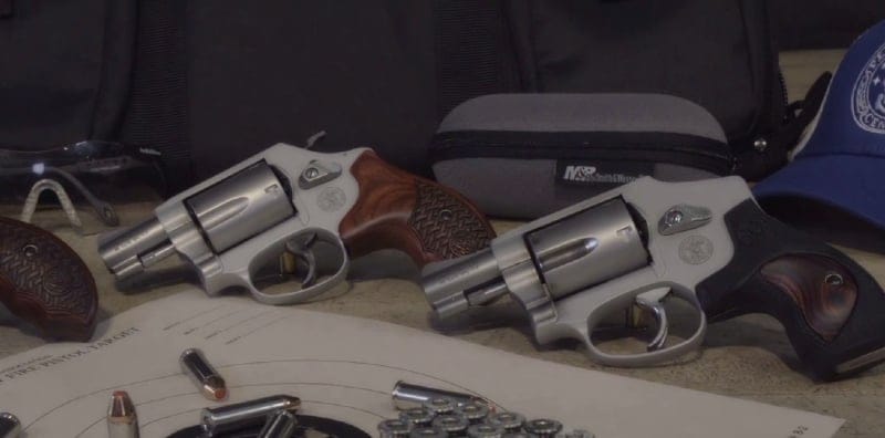 Smith & Wesson Airweight, two models with different grips
