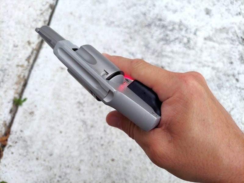 Finger blocking the laser.