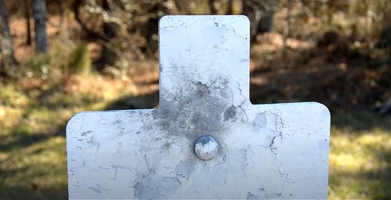 steel target with hit marks from Federal Low Recoil Flight Control buckshot