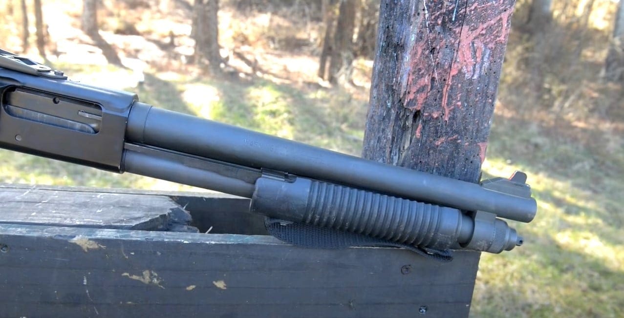 Closeup of shotgun barrel.