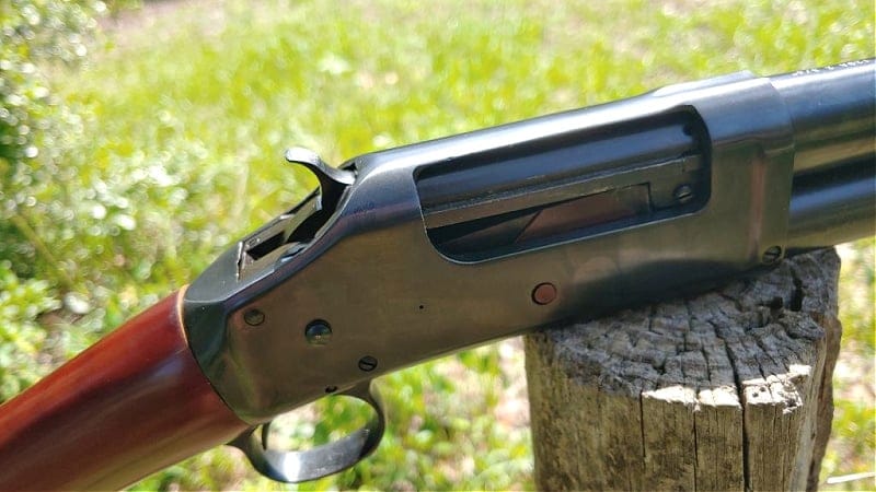 closeup of Norinch 1897 trench gun hammer and ejection port