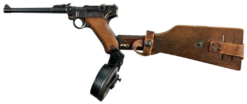 The artillery version of the Luger, as displayed by the Smithsonian Institute. 