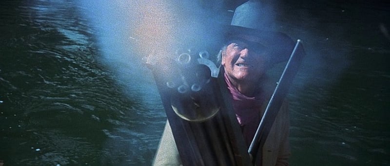 John Wayne using a Gatling Gun