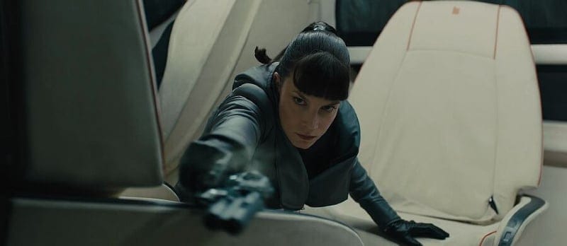 Luv wielding her double-barreled Blaster in Blade Runner 2049.