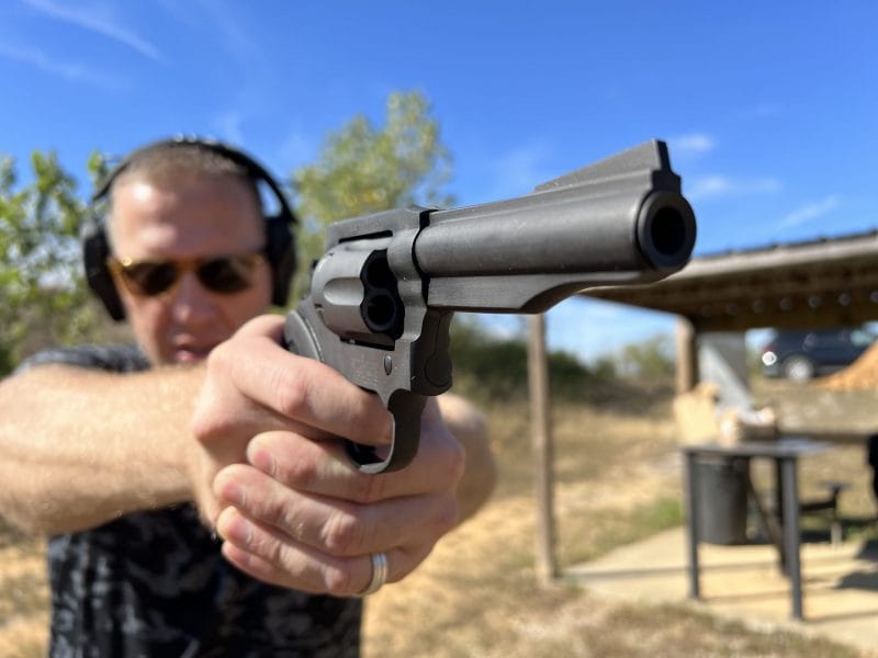 Jason Mosher shooting the Model 200 revolver at the range