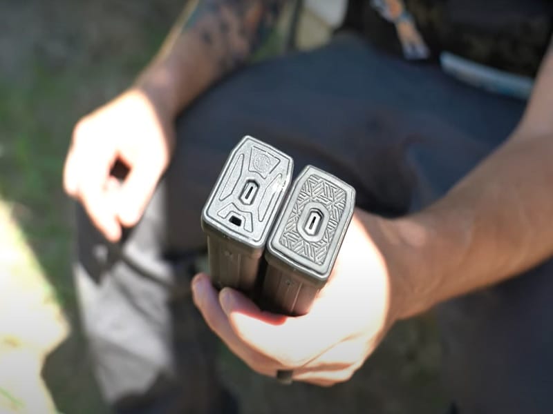 The base plate of the Sig MPX magazine next to the Thril MPX magazine