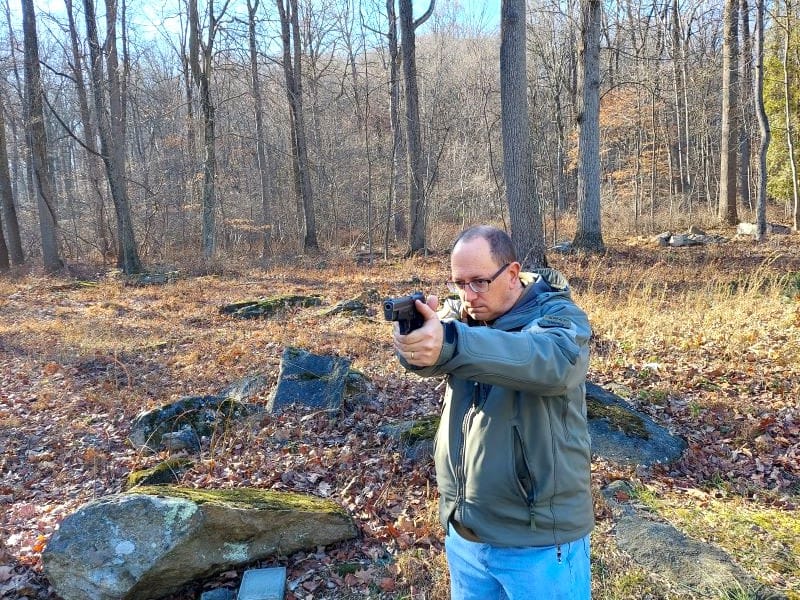 Jim Davis with P226 on the range.