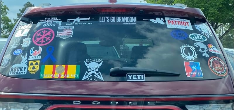 Gun related window decals.