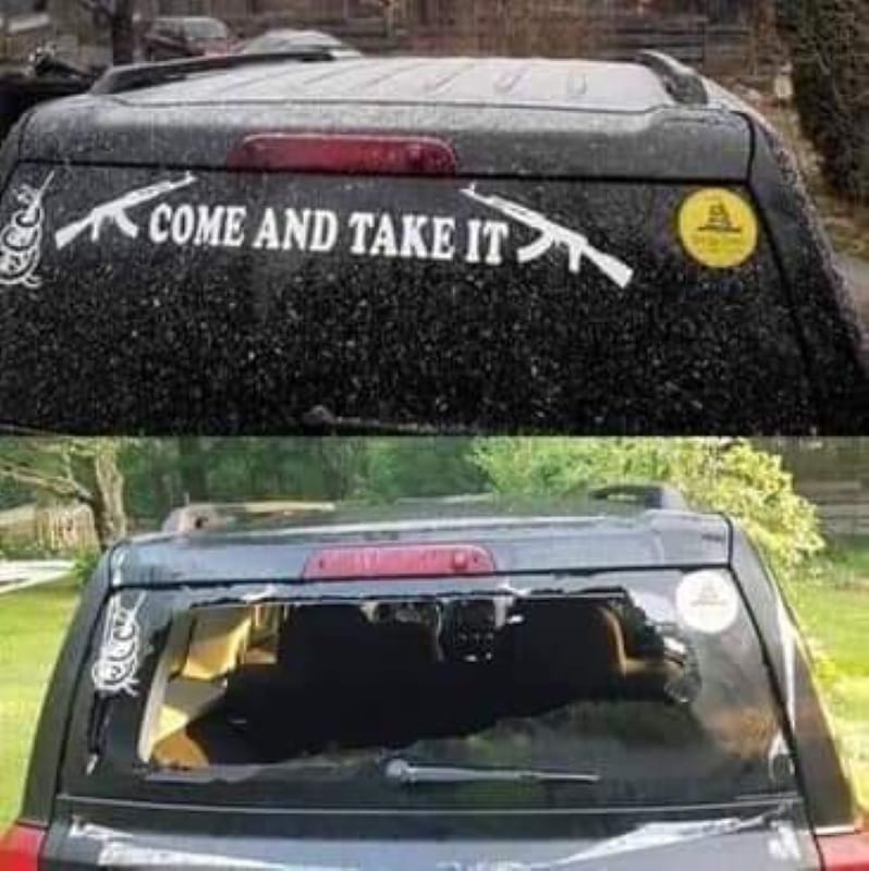 A broken-into vehicle. 