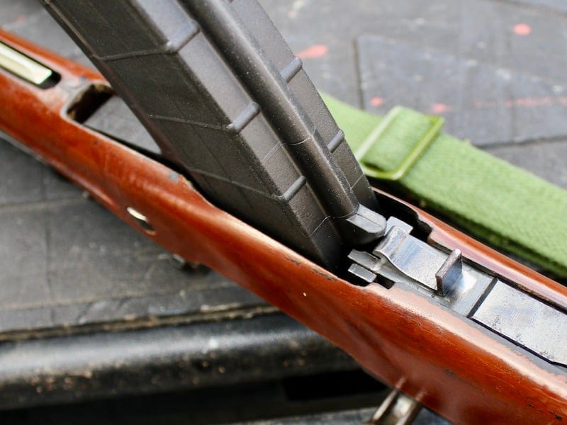 The ProMag 30 round mag was harder to insert into the front of the mag well, making it more difficult to latch down here at the back. While not impossible, by any means, it would require a bit of modification to make it run easily.