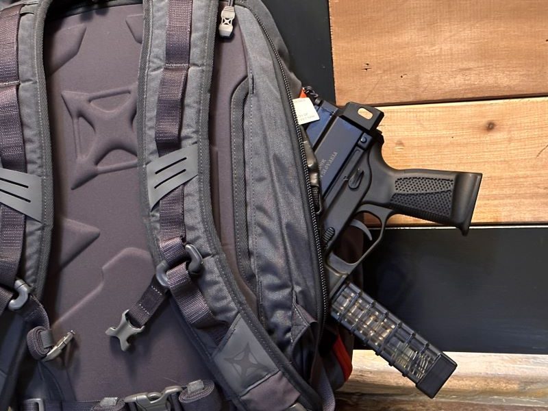 Backpack with PCC for self-defense.