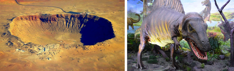 extinction level events, crater and dinosaur