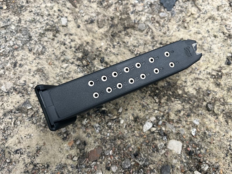 glock dots on the back of a KCI 17-round magazine