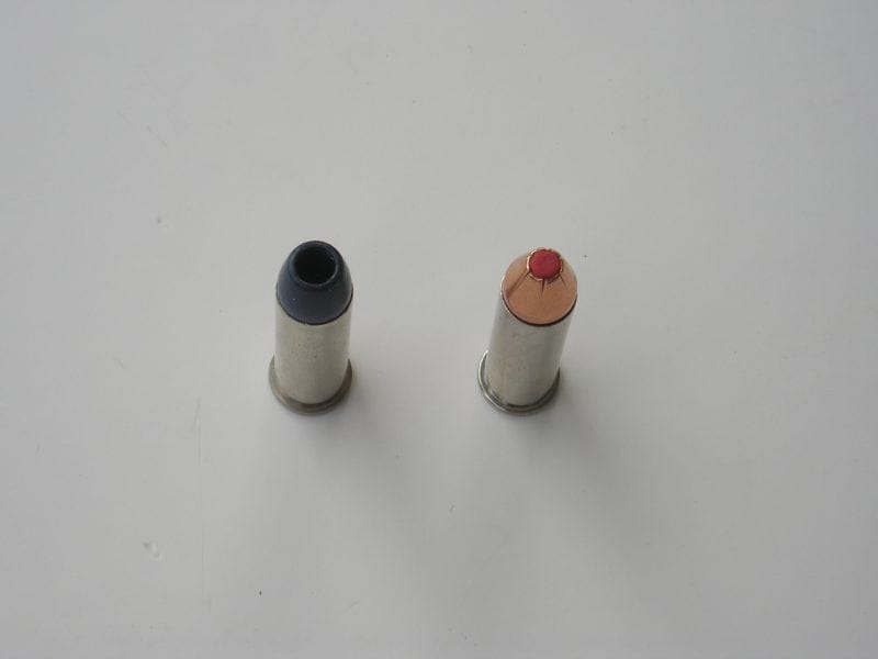 hollowpoint and polymer filled cavity bullets - top view in casings