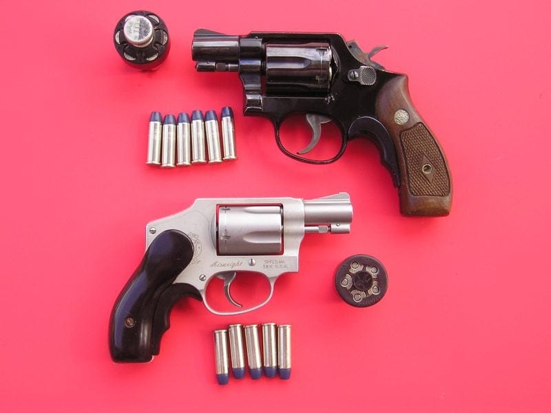 The 642 at the bottom has smaller grip, smaller sights and holds one less round than the model 12 at top.