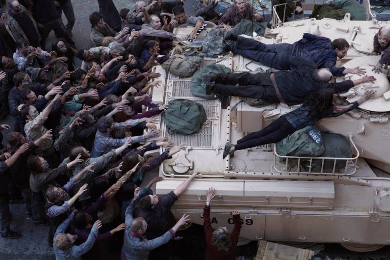 tank and zombie scene from the walking dead