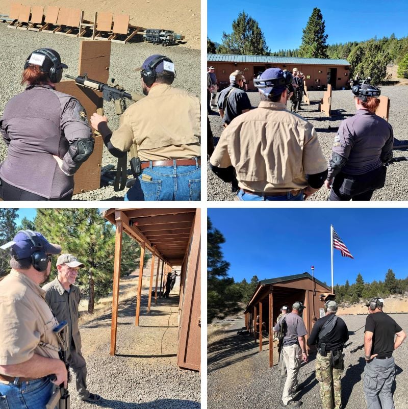 Four pictures showing the shooting portals building and drills