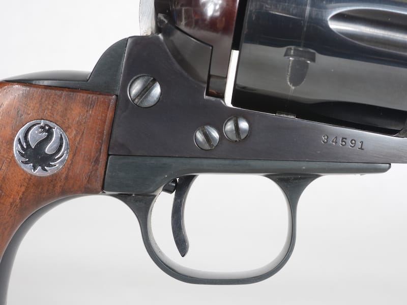 This photo shows an early Ruger frame and how it uses three screws to hold the lockwork in place, while later guns used pins instead. All Old Model Blackhawks are Three Screw guns, but only the early Three Screw guns are Flattops.