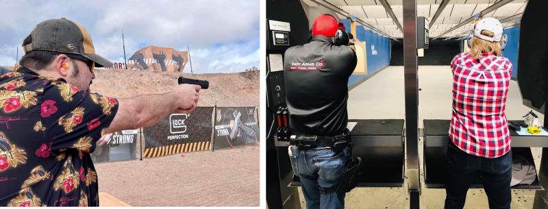 Two pictures of Glocks being shot
