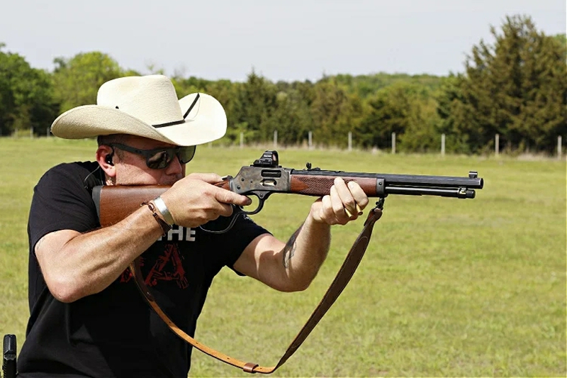 Lever action carbine with red dot optic