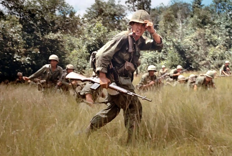US Army soldiers with M-14 rifles in Vietnam