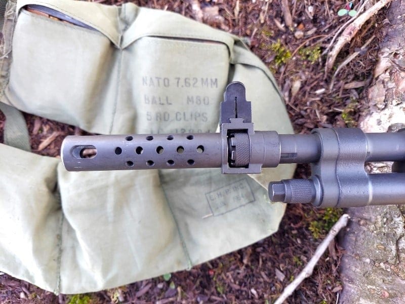 Muzzle brake on a Springfield M1A Scout Squad Rifle.