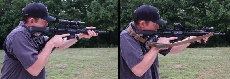 Slings with rifle on opposite shoulder
