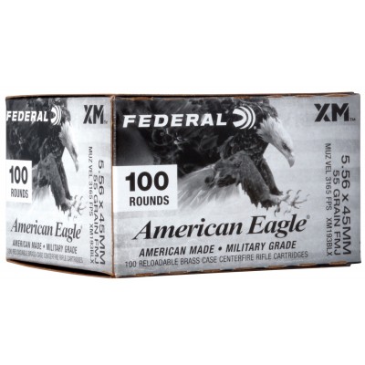 Federal American Eagle 5.56x45mm NATO 55gr Ammo FMJBT 100 Rounds