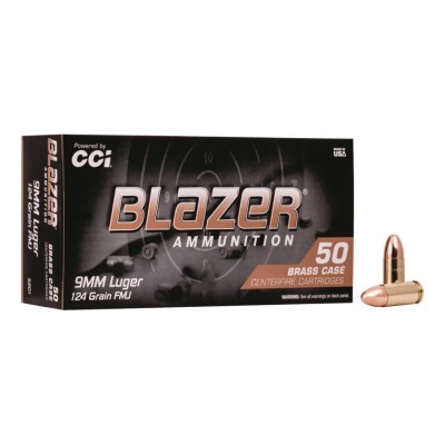 CCI Blazer Brass 9mm Luger Ammo 124gr FMJ 50 Rounds