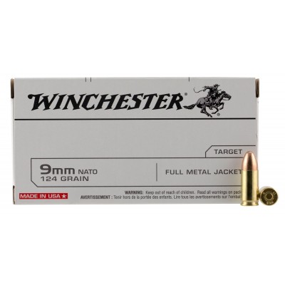 Winchester USA Target 9mm NATO Ammo 124gr FMJ 50 Rounds