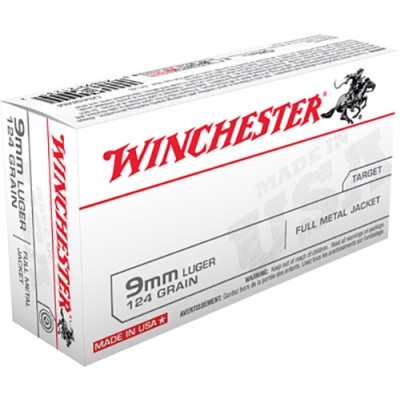 Winchester USA Target 9mm Ammo 124gr FMJ 50 Rounds
