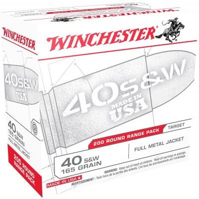Winchester USA .40 S&W Ammo 165gr FMJ 200 Rounds