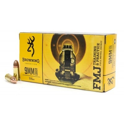 Browning Training & Practice 9mm Ammo 115gr FMJ 50 Rounds