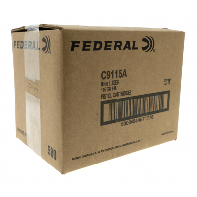 Federal 9mm Ammo 115gr FMJ 500-Round Case