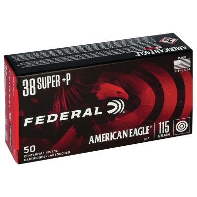 Federal American Eagle .38 Super +P Ammo 115gr JHP 50 Rounds