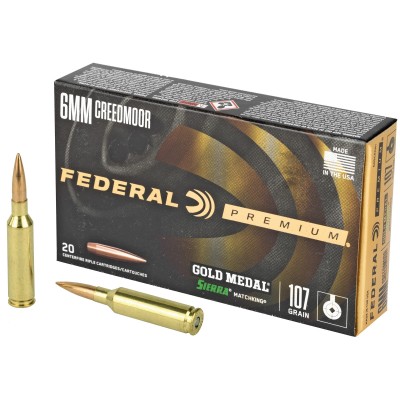 Federal Premium Gold Medal Match 6mm Creedmoor Ammo 107gr Sierra MatchKing Hollow-Point 20 Rounds