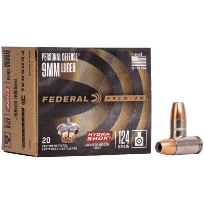 Federal Hydra-Shok 9mm Ammo 124gr Hollow-Point 20 Rounds