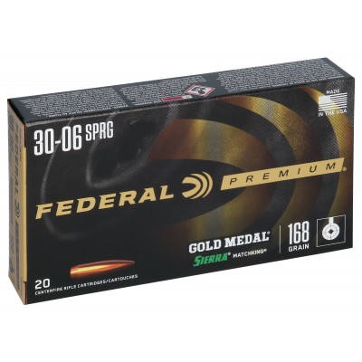 Federal Premium Gold Medal .30-06 Springfield Ammo 168gr Sierra Matchking BTHP 20-Round Box