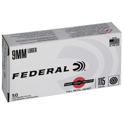 Federal Range Target Practice 9mm Ammo 115gr FMJ 50 Rounds
