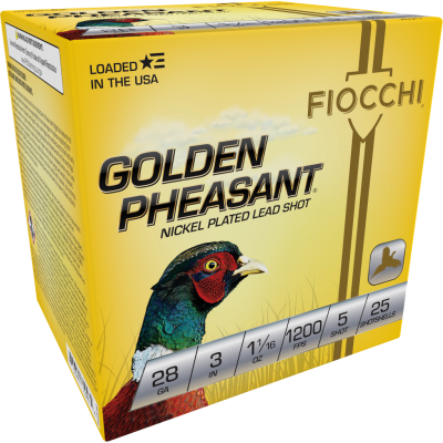 Fiocchi Golden Pheasant Shot 28 Gauge Ammo 3 inch 1 oz 5 Shot 25 Shells