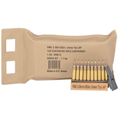 PMC X-Tac 5.56x45mm NATO Ammo 62gr Green Tip LAP 120-Round Battle Pack