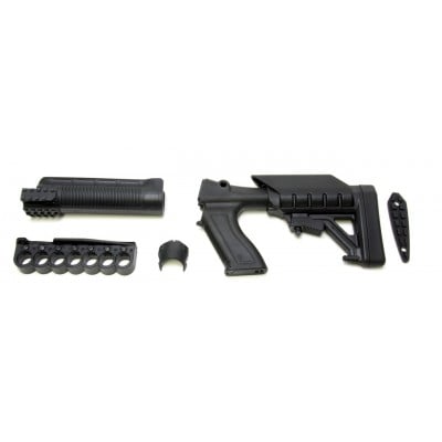 ProMag Archangel Mossberg 500 / 590 12 Gauge Polymer Tactical Pistol Grip Stock with Recoil Pad, Tri-Rail Forend and 7 Round Shell Carrier