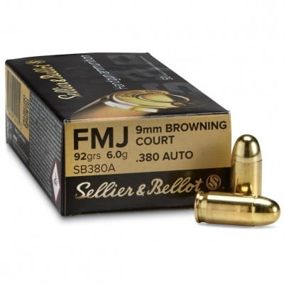 Sellier & Bellot .380 ACP Ammo 92gr FMJ 50 Rounds