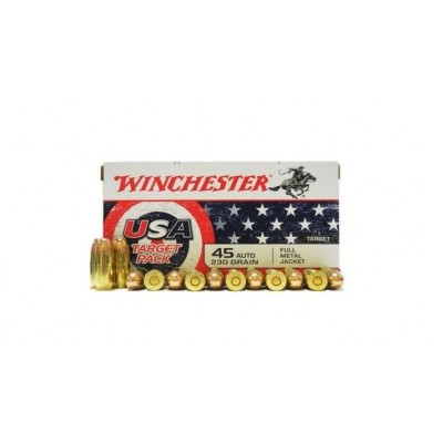 Winchester USA .45 ACP Ammo 230gr FMJ Target Pack 50-Round Box