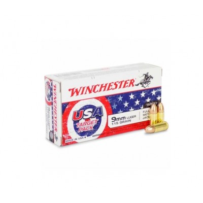 Winchester USA 9mm Ammo 115gr FMJ Target Pack 200-Round Box