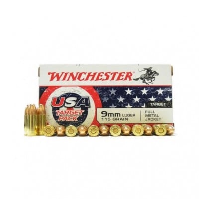 Winchester USA 9mm Ammo 115gr FMJ Target Pack 100-Round Box