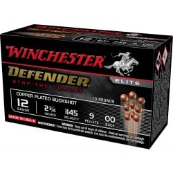 Winchester Defender Copper 12 Gauge Ammo 2.75" 9 Pellets 00 Buck Shot 10-Shells