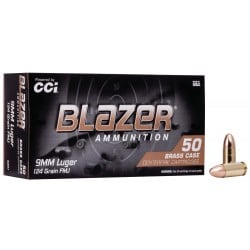 CCI Blazer Brass 9mm Luger Ammo 124gr FMJ 50 Rounds