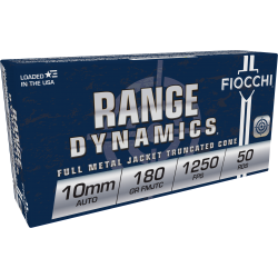 Fiocchi Range Dynamics 10mm Auto Ammo 180gr TCFMJ 50 Rounds