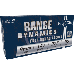 Fiocchi Range Dynamics 9mm Luger Ammo 147gr FMJ 50 Rounds